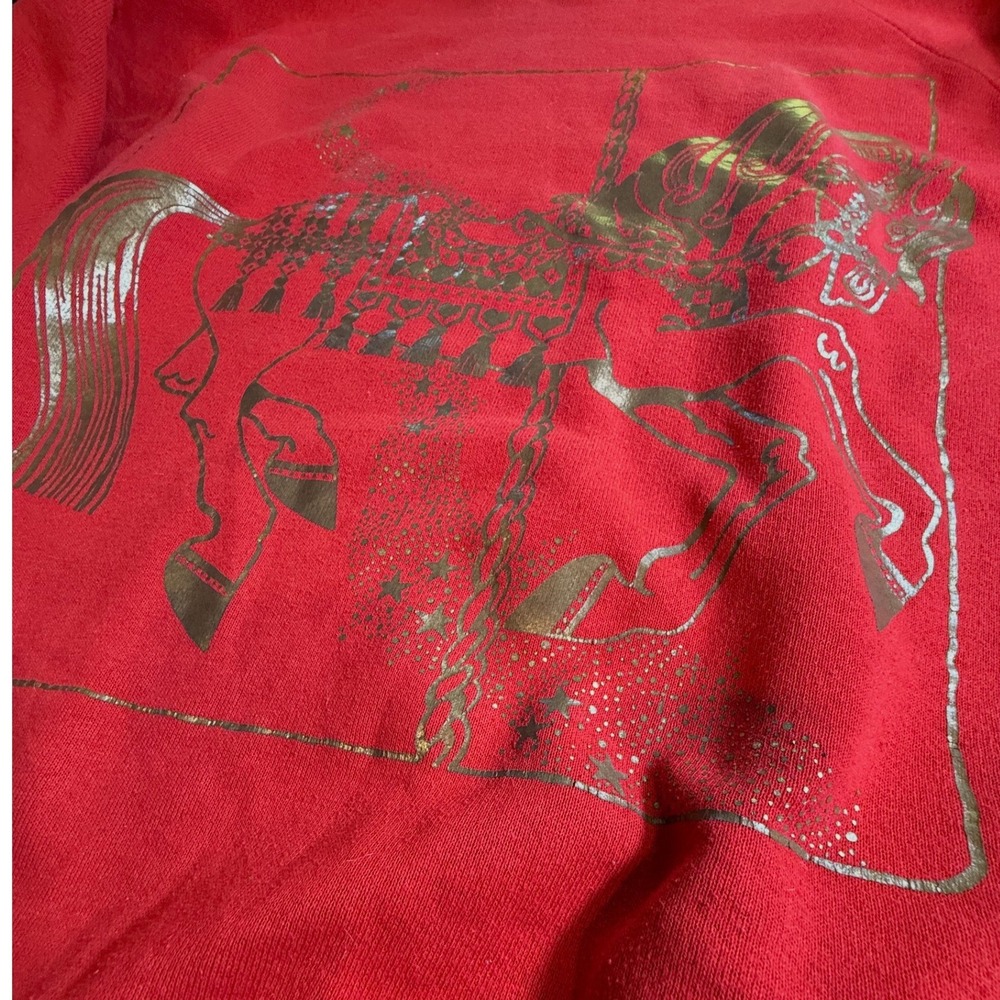 Vintage 80s Screen Stars Red Carousel Horse Sweatshirt GXL Made in USA - Picture 2 of 3